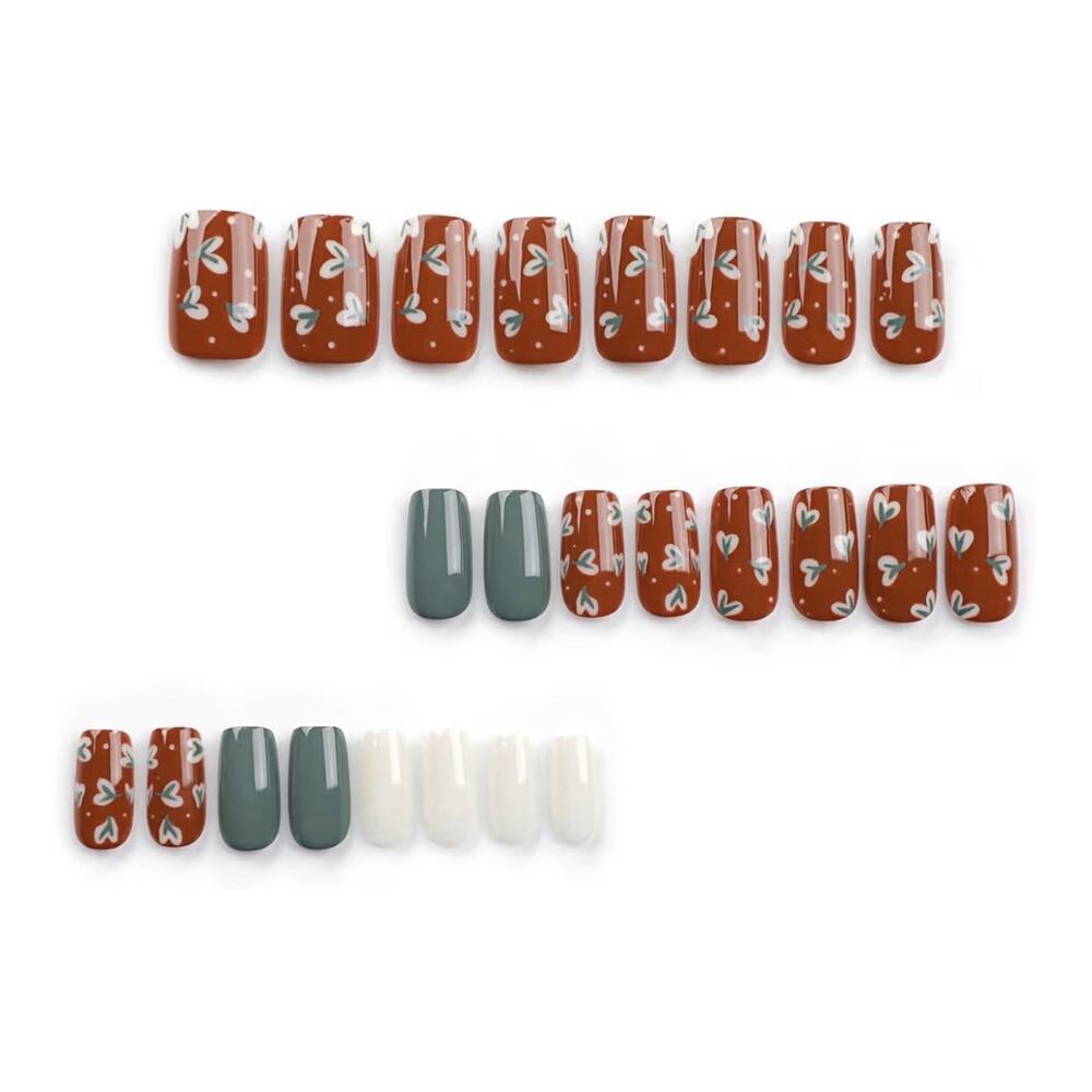 24Pcs Press on Nails, Short Square Fake Nails, Reusable Nail Kit